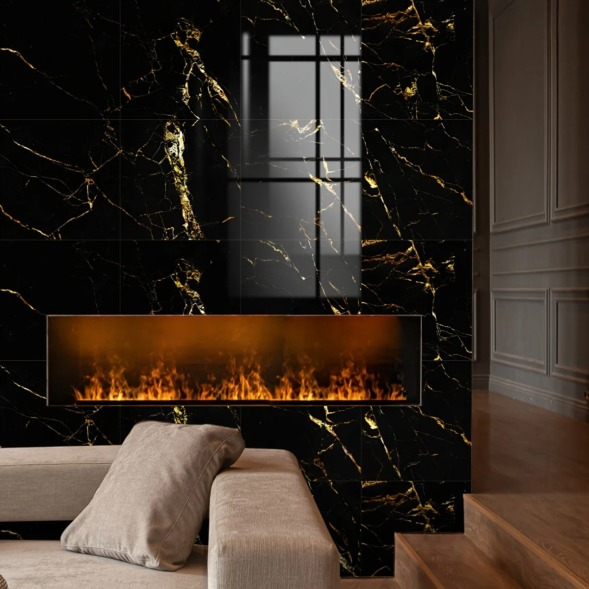 1 set of 8 pieces of black gold luxury marble tortoise crack pattern crystal imitation ceramic tile wall stickers self-adhesive