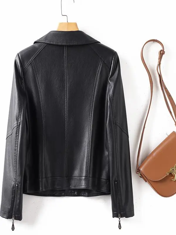 Nuova Giacca in Vera Pelle da Donna per Primavera e Autunno, Stile Motociclista, Taglia Piccola, Cappotto in Pelle di Pecora