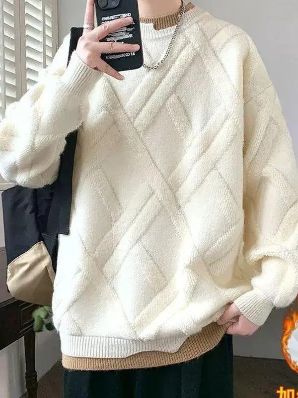 

Men's Thiened Fce round Ne Knitwear Winter Warm Faionable Versatile Youth Student Camere-Like Soft Medium Thiene...