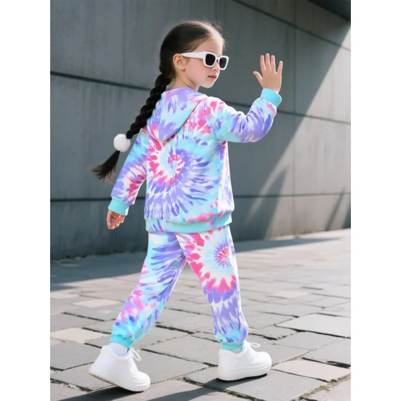 2026 Girls Unicorn Tracksuit Rainbow Tie Dye Hoodie And Joggers 2-Piece Set Cute Casual Kids Outfit