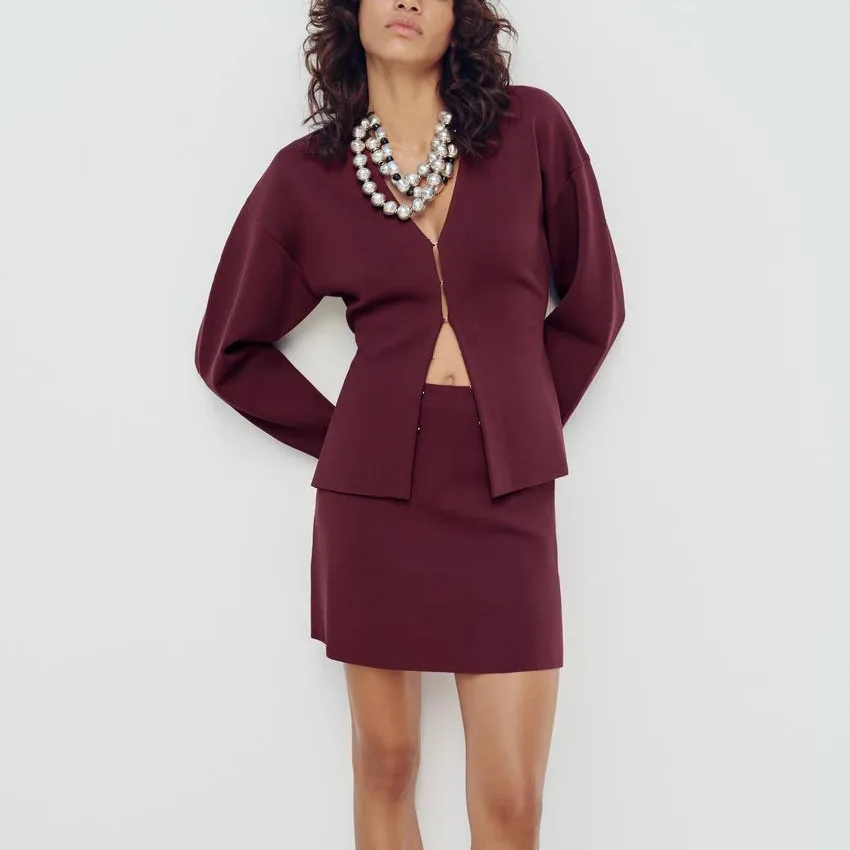 

Spring New Arrival Women's Casual Loose Long Sve Jaet High Waist Knitted Skirt Faion Set 2024 Autumn Collection