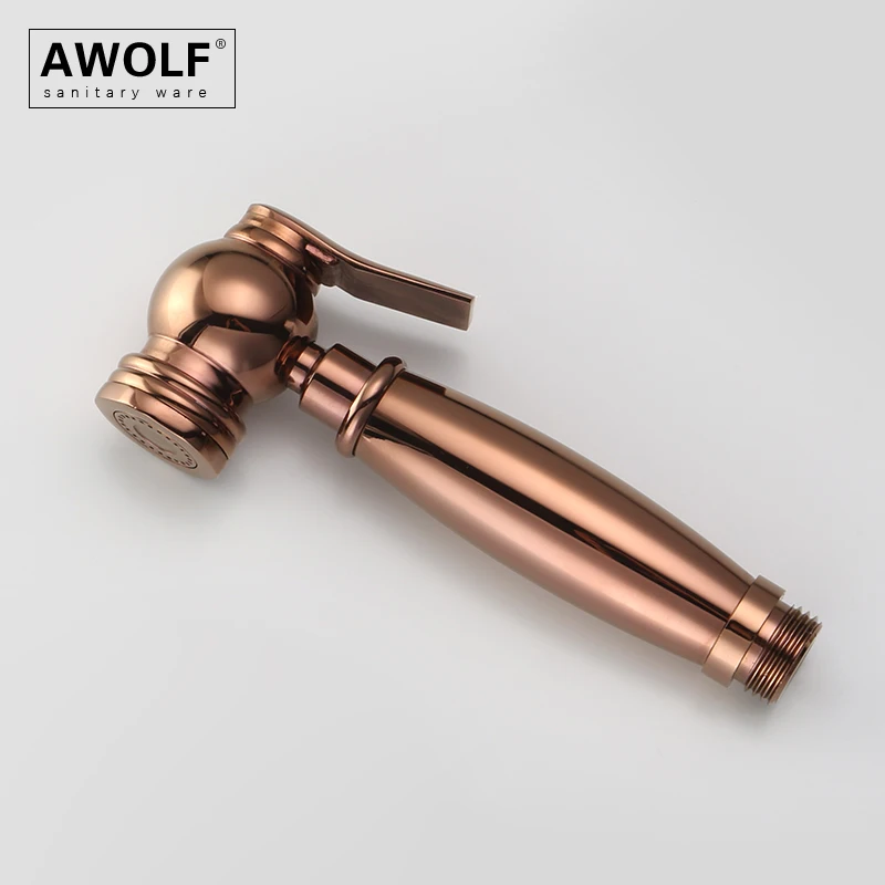 Awolf Rose Gold Handheld Toilet Shower Bidet Sprayer Solid Brass Hygienic Shower Head WC Shattaf Set Bidet Faucet AP2109