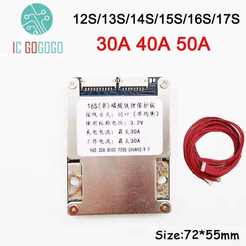 30A 40A 50A 12S 13S 14S 16S 17S 36V 48V 60V Lifepo4 Li-ion Lithium Battery Protection Board Balance BMS 3.7V 3.2V energy storage