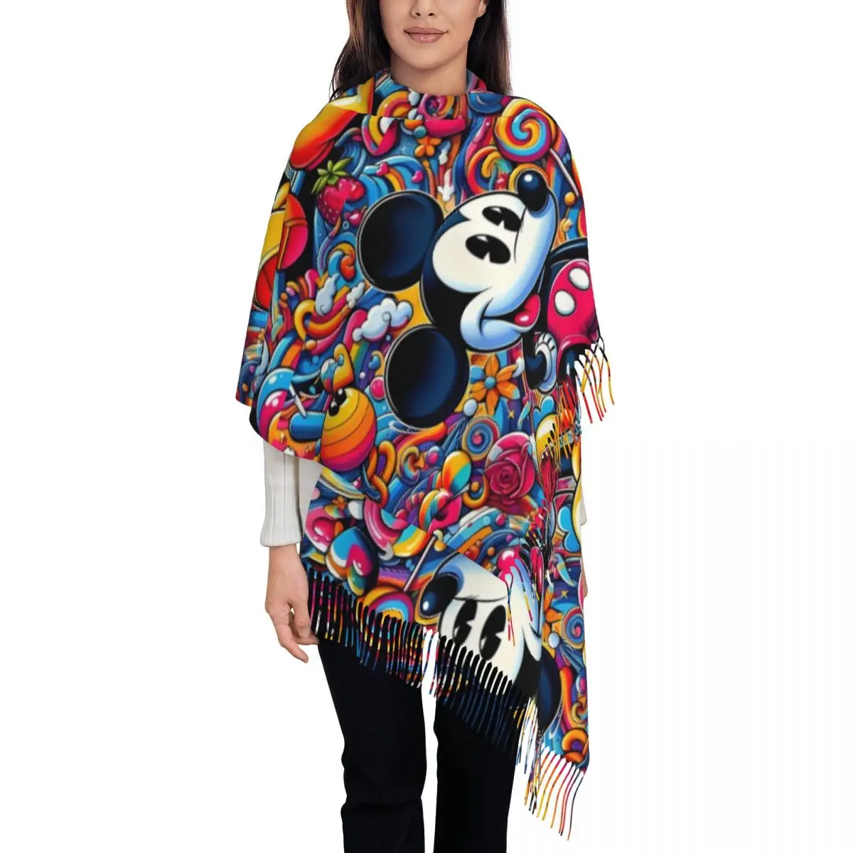 مخصص شرابة وشاح المرأة لينة Kawaii الكرتون شال التفاف الأوشحة الشتوية الإناث