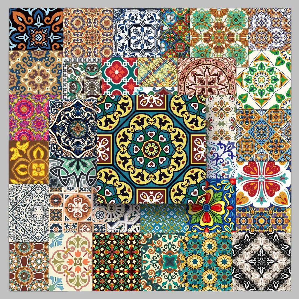50Pcs Floral Tile Journal Stickers - Creative Pattern Cartoon Decals for Water Bottle - Waterproof LanLanStickersWorld Store