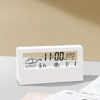 LCD Electric Desk Alarm Clock White Calendar Digital Temperature Humidity Modern Weather Station Alarm Clock For Desktop Home