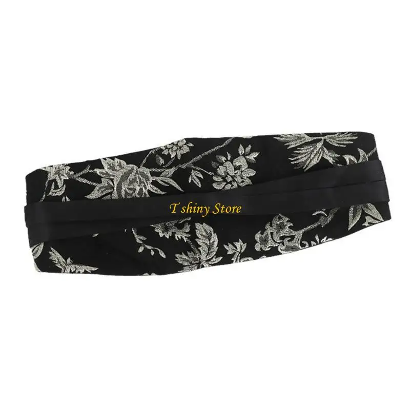 

N58F Retro Wide Waistband for Women Elegant Flower Pattern Belt with Embroidery
