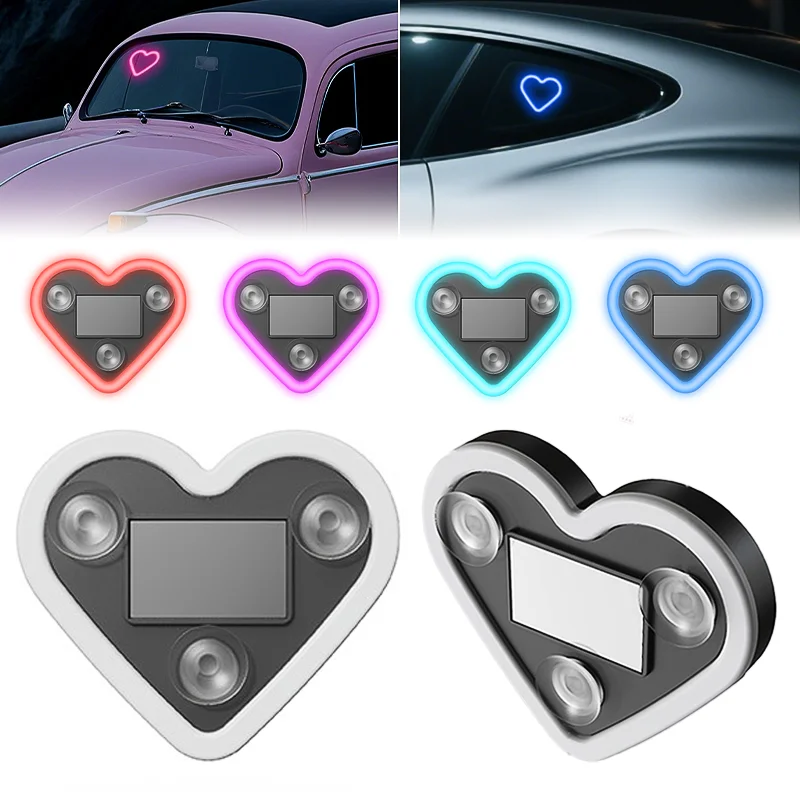 Universal Car Solar Triangle Window Heart-shaped Lights Atmosphere Lamp LED Peach Heart Atmosphere Ligh Heart Shaped Neon light