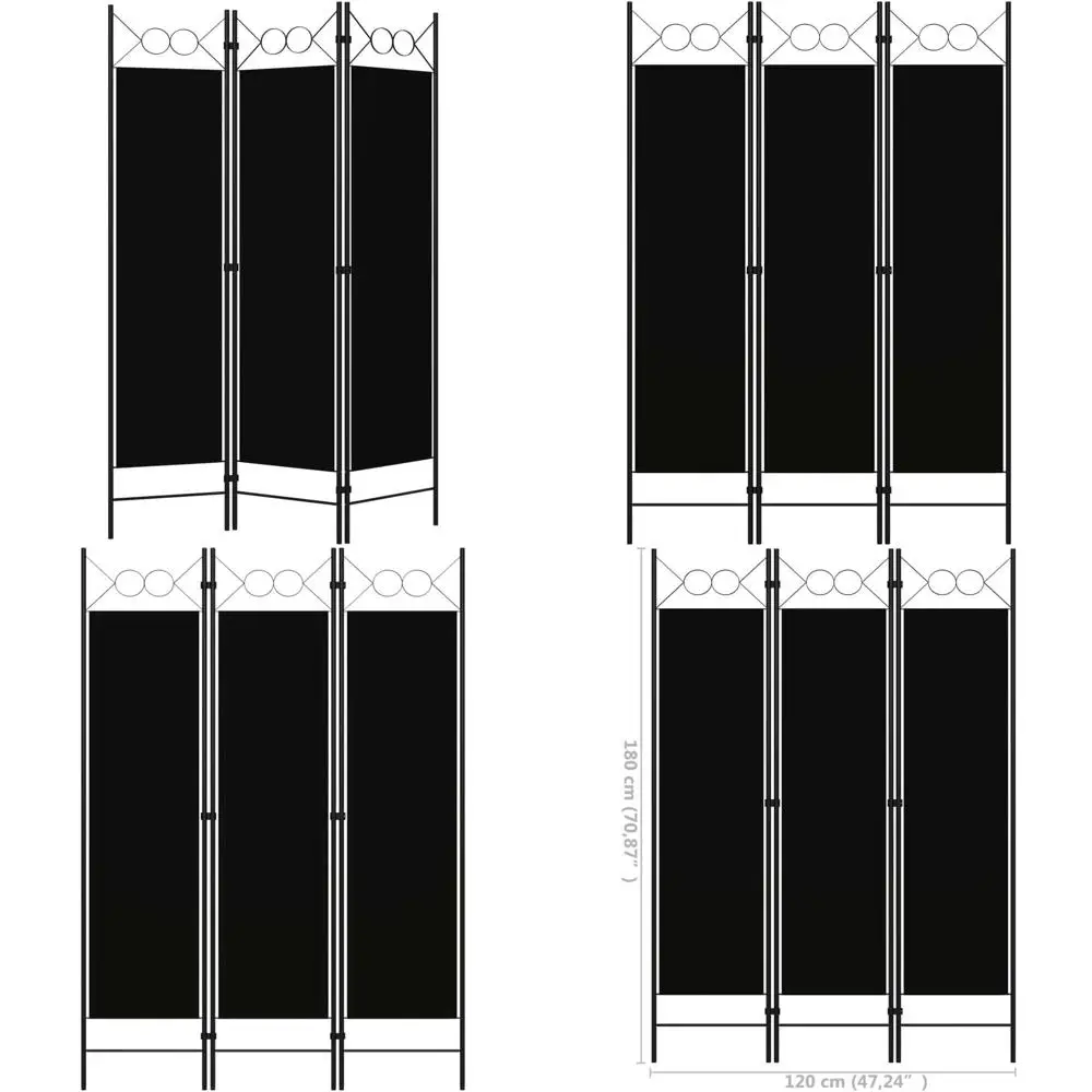 Biombo Plegable de Tela Negra de 3 Paneles | Separador de ambientes con estructura de hierro | Mampara de Privacidad de 47.2 x 70.9