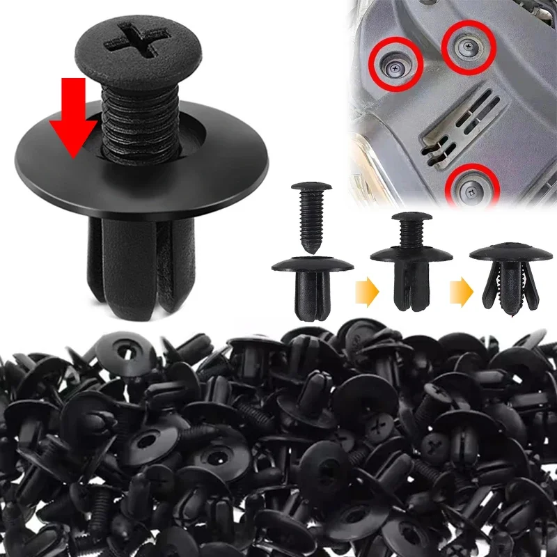 

10/200x 8mm/6mm Hole Door Rivet Plastic Clip Fasteners Black Cars Lined Cover Barbs Rivet Auto Fasteners Retainer Push Pin Clips