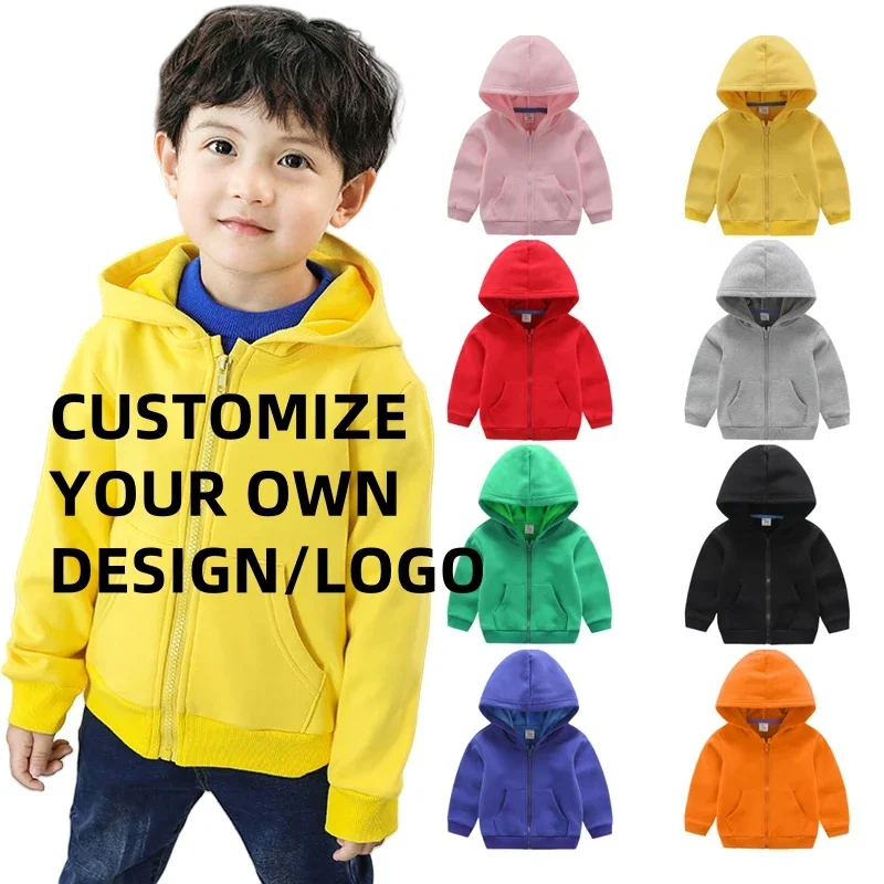 DIY Custom Your LOGO Image Winter Zipper Hooded Hoodies Boys Girls Teenagers Children Velvet Sweatshirts Blank White Top Coat