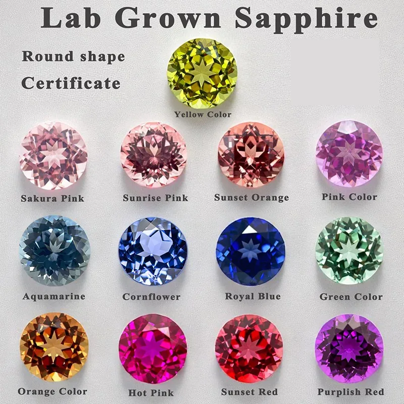 Lab Grown Sapphire Round Shape Multiple Colors Gemstone DIY Necklace Earrings Main Materials Selectable Certificate
