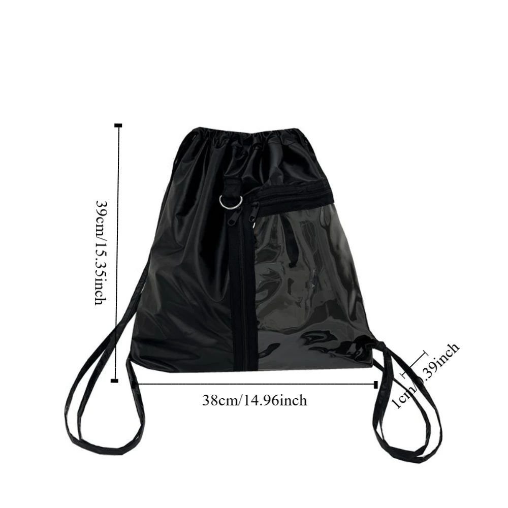 Transparent Pocket Drawstring Backpack Silver PU Large Capacity Korean Style Itabag Lightweight Handheld Bag Shoulder Bag