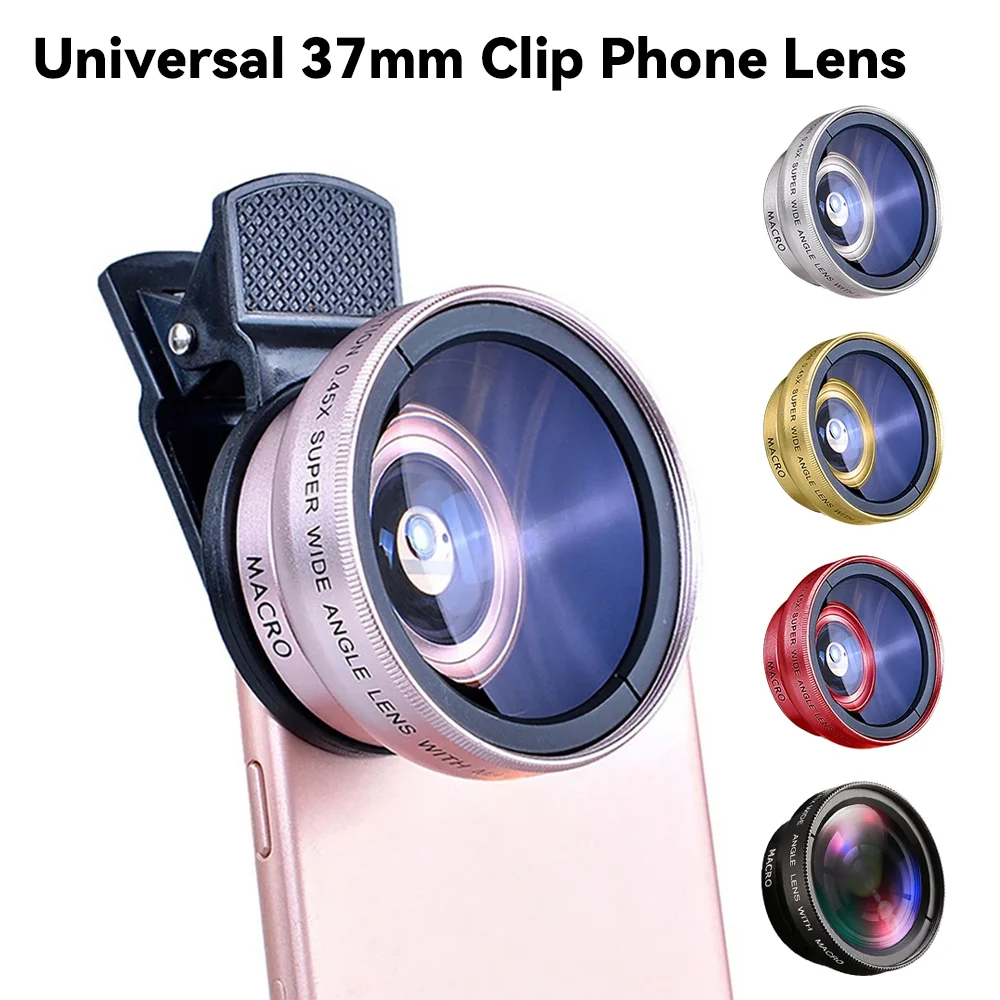 Universal Phone Lens kit 0.45x Ultra Wide Angle Macro External Cellphones Lens And 37mm Phone Lens Clip For iPhone Android