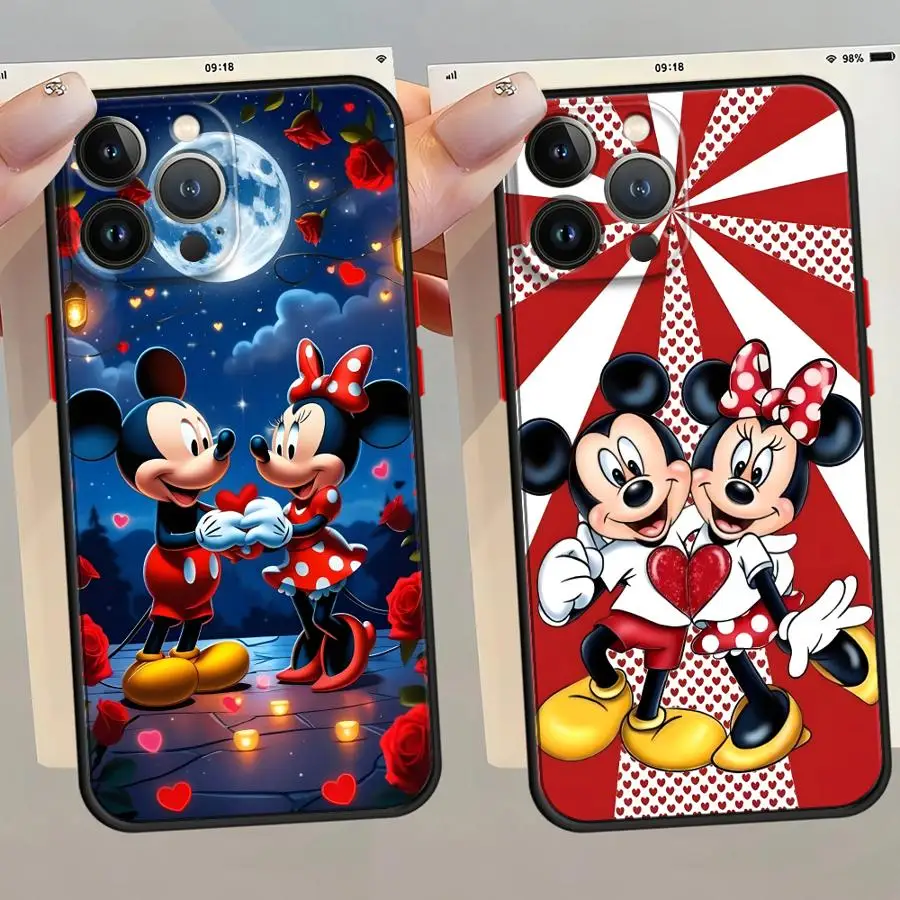 Чехол для телефона с Микки Маусом и Минни Маусом с черным краем для Apple iPhone 14 15 16 Plus 11 12 13 Pro Max 12 Mini 16e XS XR 7 8 SE