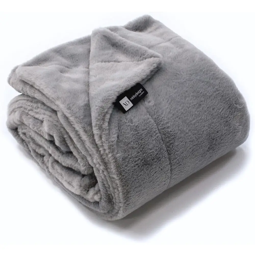 Minky Designs Ash Gray Minky Blanket – Ultra Soft Faux Fur Throw Blanket for Couch, Bed & Home – Fluffy, Warm & Luxurious – Posh