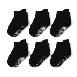 6 Pairs/lot Children's Socks For Boys Girl Black White Cotton Anti-slip Boat Floor Kid Sock With Rubber Grips Four Season 0-7Y