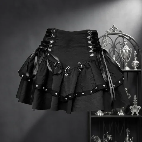 2025 New Vintage Dark Punk Rivet Corn Bandage Mini Skirt Gothic Punk Y2K Grunge Streetwear Women Pleat A-Line Sweet Slim Skirts