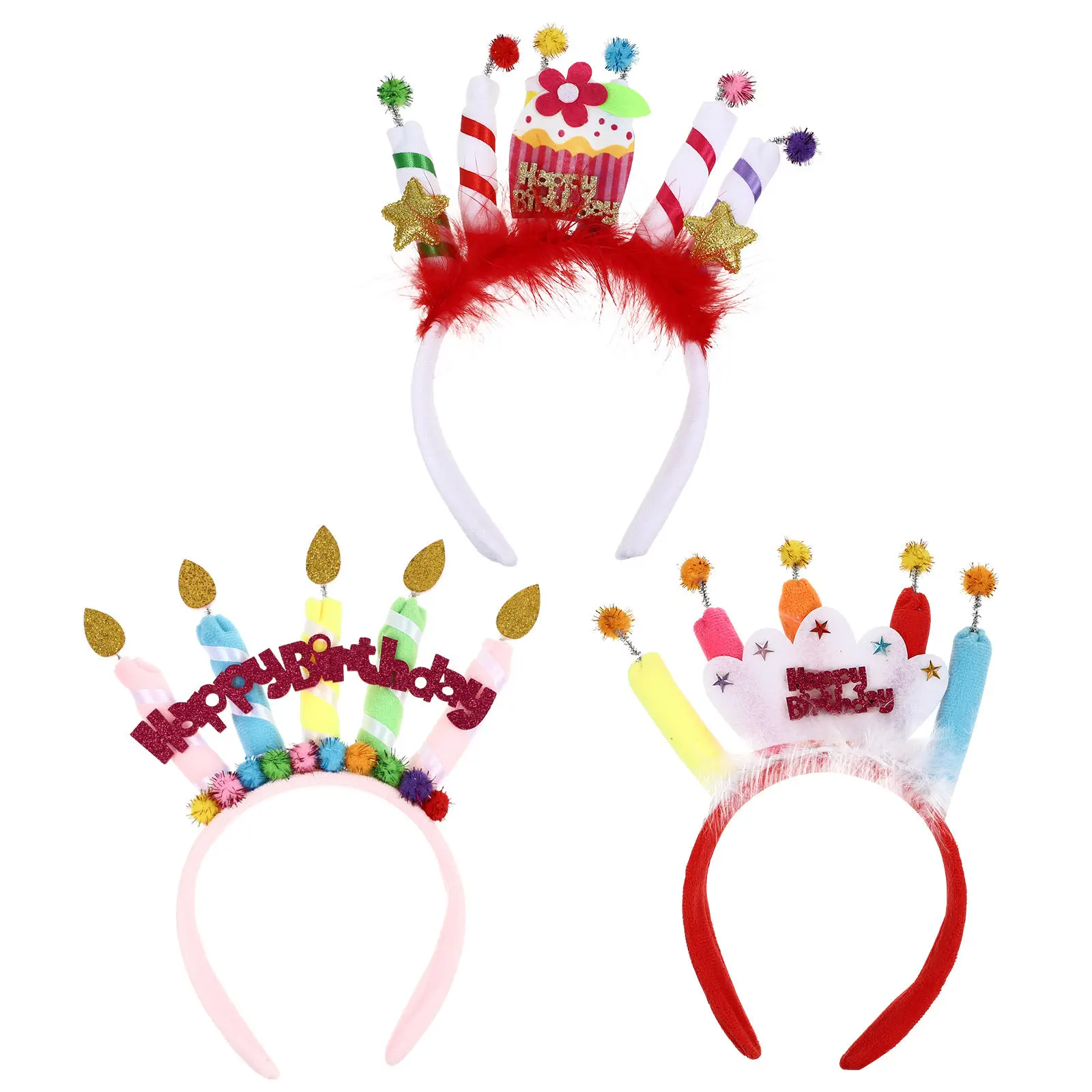 

3Pcs Birthday Cake Headbands Lovely Hair Hoops Party Headdress Cute Party Hair Decor Birthday Photo