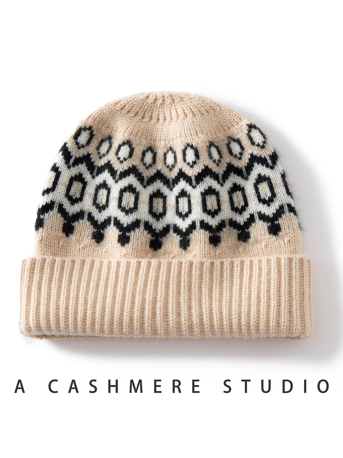 TLOML Autumn Winter New Women's 100% Cashmere Jarquard Hats Soft Warm Pullover Caps High Quality Casual Cashmere Comfy Hats Tops