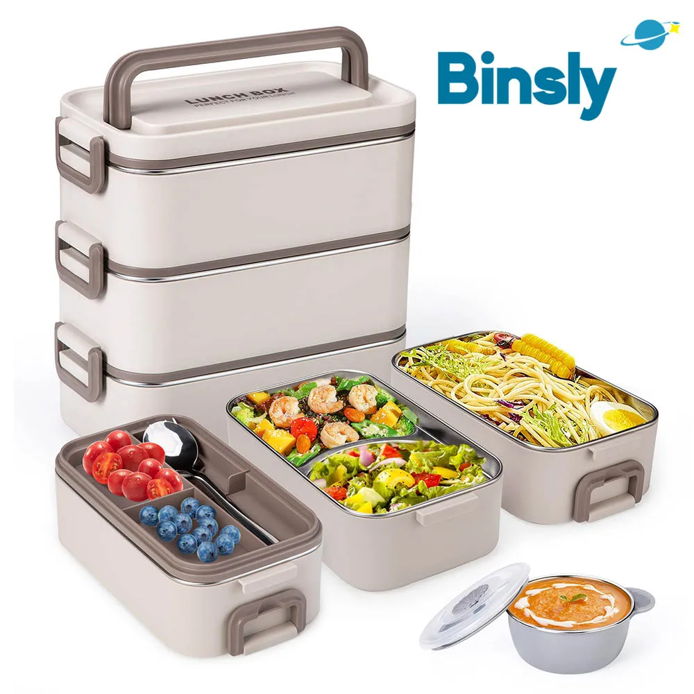 

Insulated 304 Stainless Steel Lunch Box 3-layer Portable Divided Food Meal Storage Containers Thermal Bento Box with Cutlery