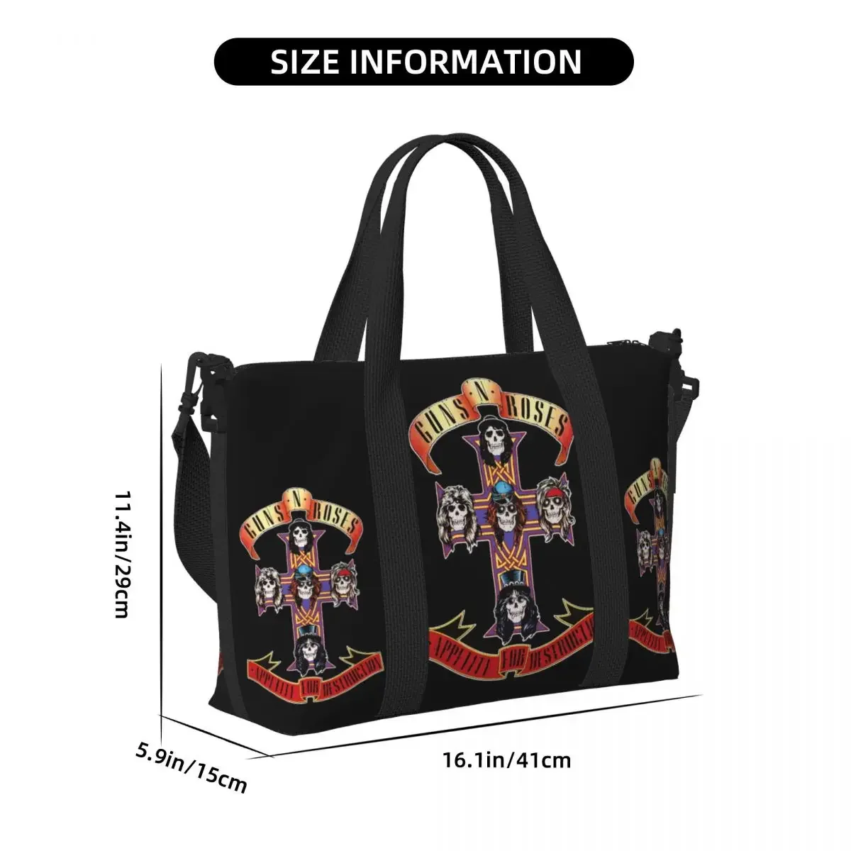 Custom Hard Rock Band Guns N Roses Tote Bag for Women Large Capacity Bullet Logo Beach Gym Travel Bags