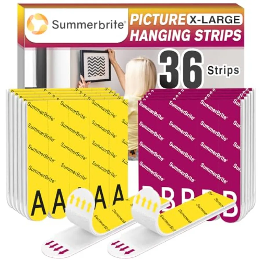 Picture Hanging Strips Heavy Duty XL 18 Pairs/Strips, Damage Free Hanging Picture Hangers, Removable Adhesive Hook and Loop Wal