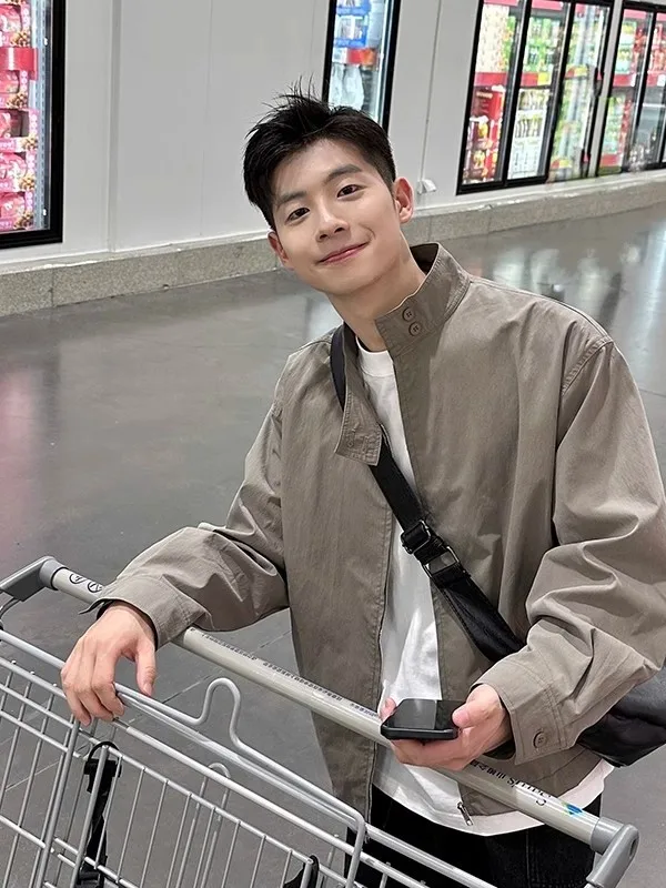 

Spring Autumn ay Casual Loose ex Stand Collar Jaet Youth Faion Home Wear Long Sve Zipper Closure Plain Color