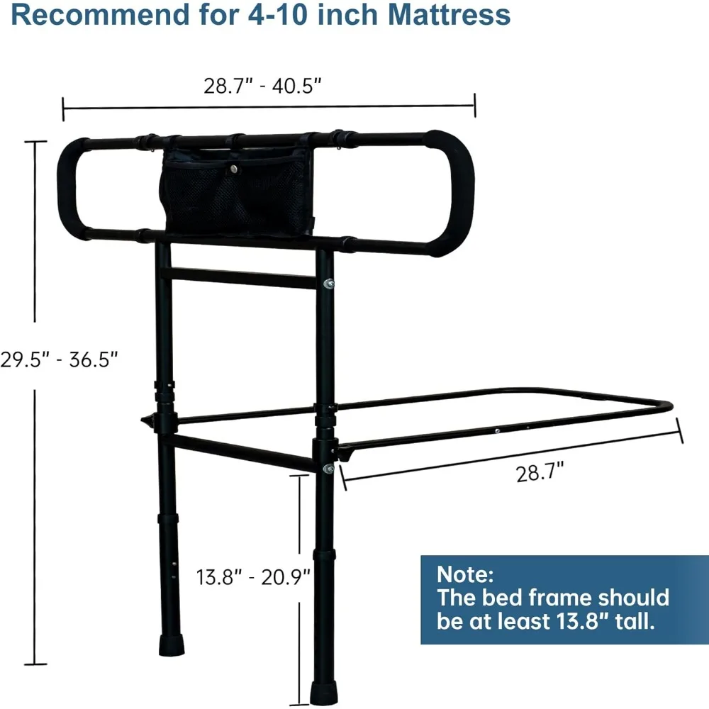 Adjustable Bed Rails for Elderly Adults Safety with Motion Light,Foldable Heavy Duty Bed Rail with Extended Grab Bar,Pouch Bag