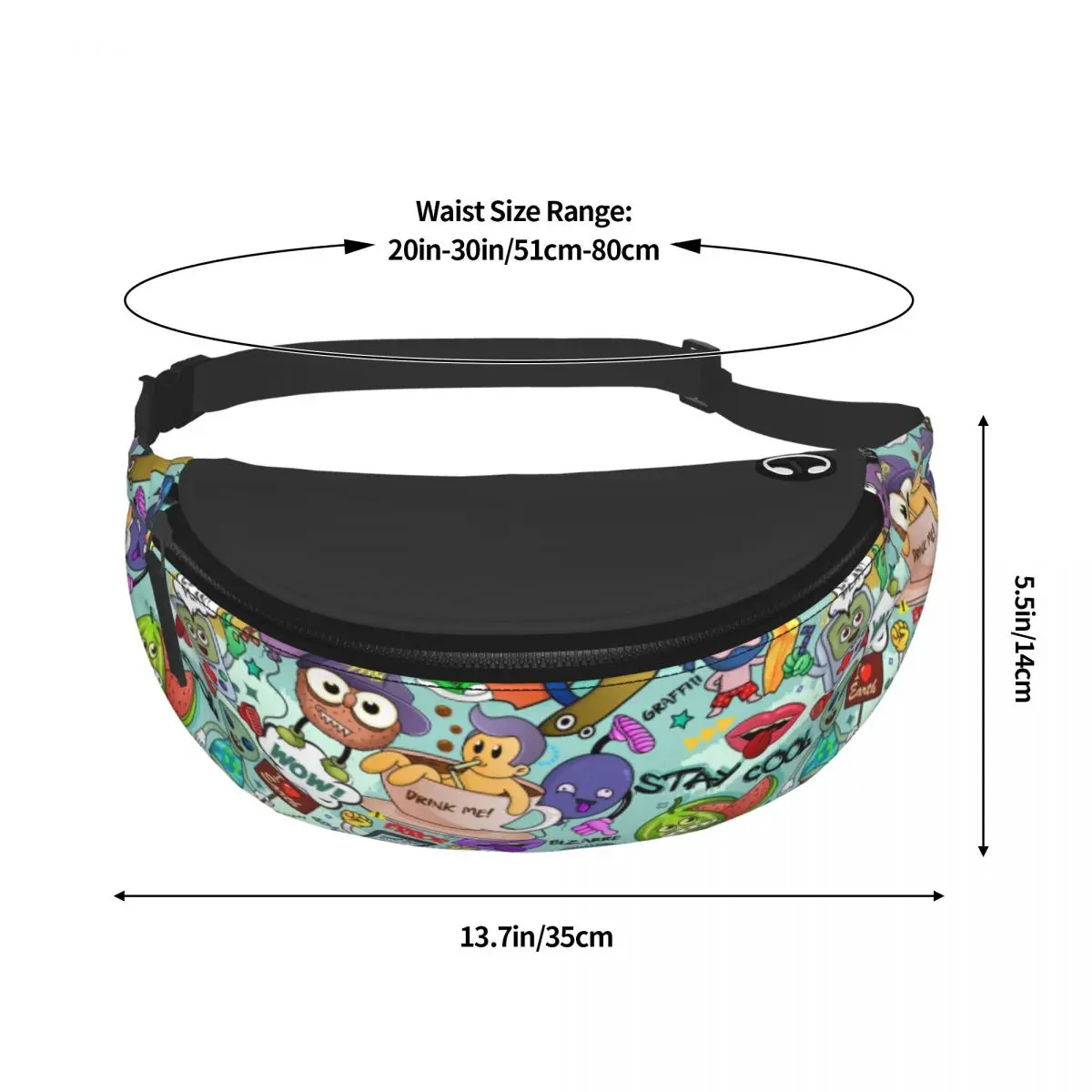 BtIves Arre Cartoon Characters Fanny Pack pour hommes et femmes, Alien Graffiti, Casual Crossbody, Waist Bag for Running, Phone, Money Powder