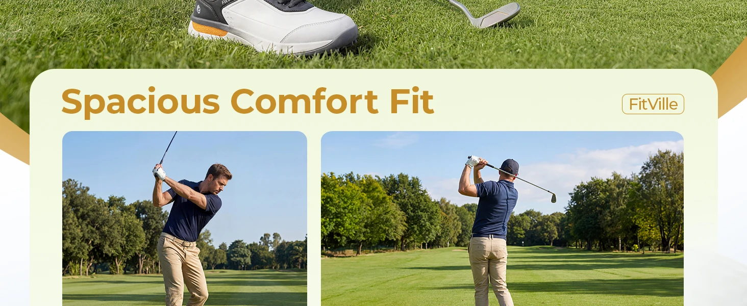 FitVille Men'S Wide Waterproof Spikeless Golf Shoes, High Traction Anti-Slip Sole, Shock Absorption Cushioning Arch Support Professional Golf Trainers, Roomy Toe Box For Wide & Fat Feet