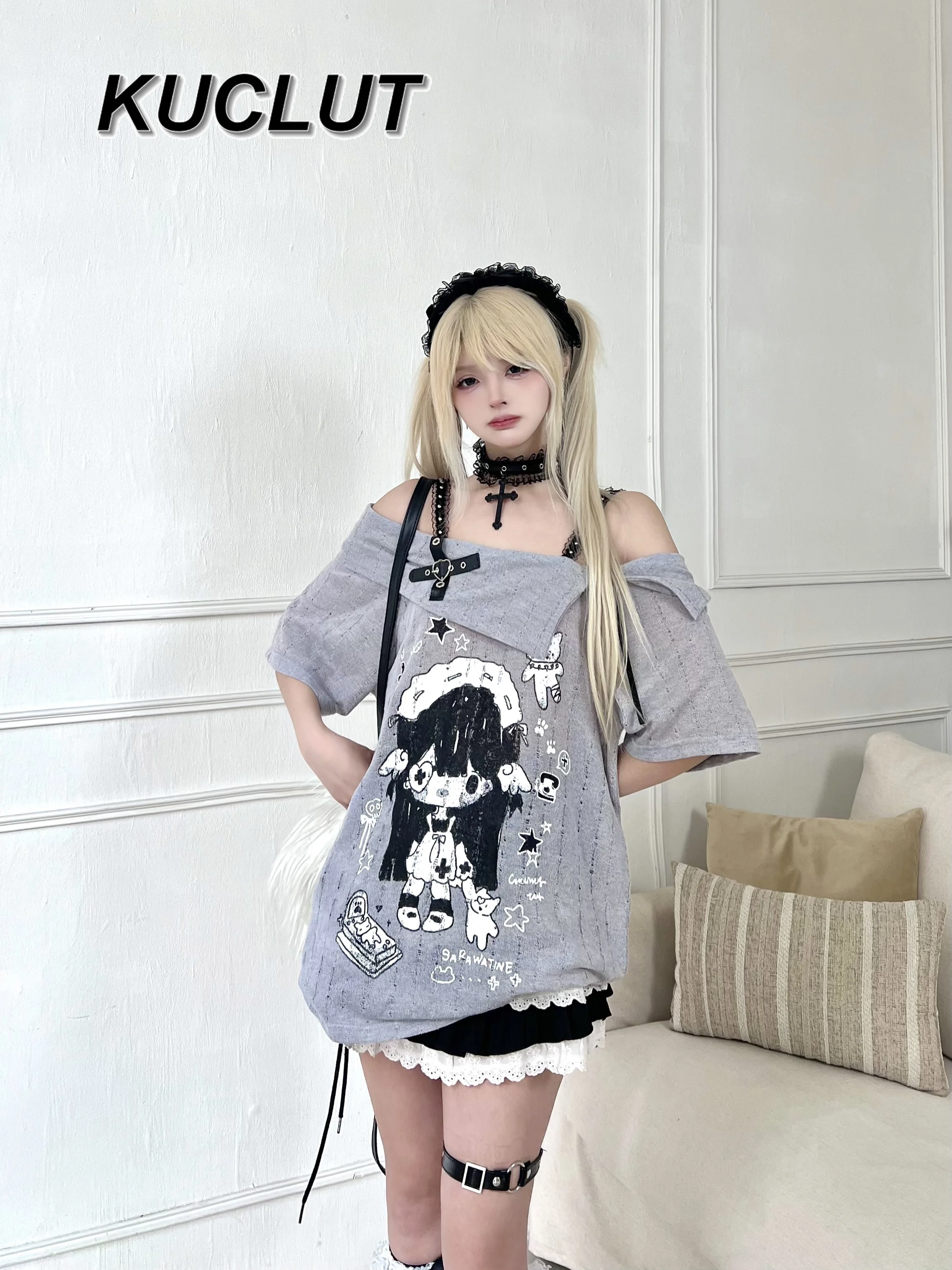 

Casual Tees Subculture Japanese Style Printed Graffiti Casual T-Shirt for Women Loose Slimming Short Sleeve Top Summer