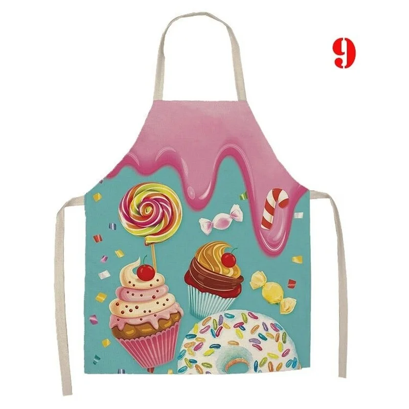 1 Piece Cake Donut Pattern Print Kitchen Apron Women\'s Sleeveless Linen Kids Apron Cooking Home Cleaning Stain-proof Tool