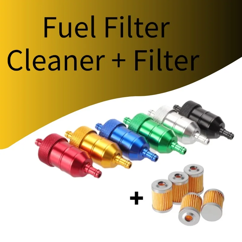 

8mm Oil Gas Fuel Filter Cleaner + 5pcs Reusable Washable Fuel Filter Element For ATV Quad Buggy Universal Motorcycle Scooter