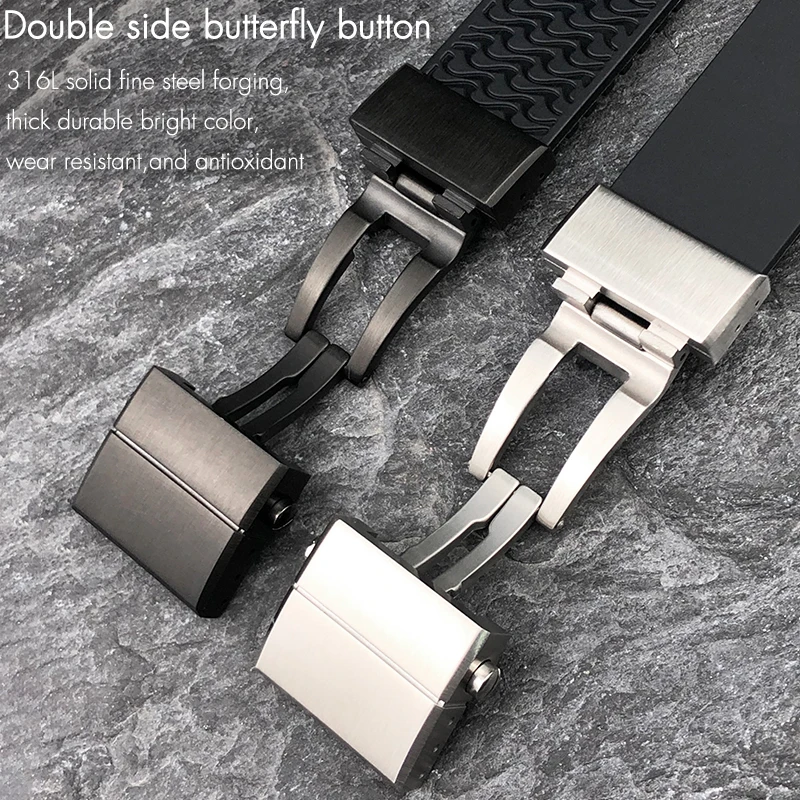 22mm Silicone Rubber Watchbands Fit for Ulysse Nardin Diver Silver Rose Gold Folding Buckle Black Blue Watch Strap