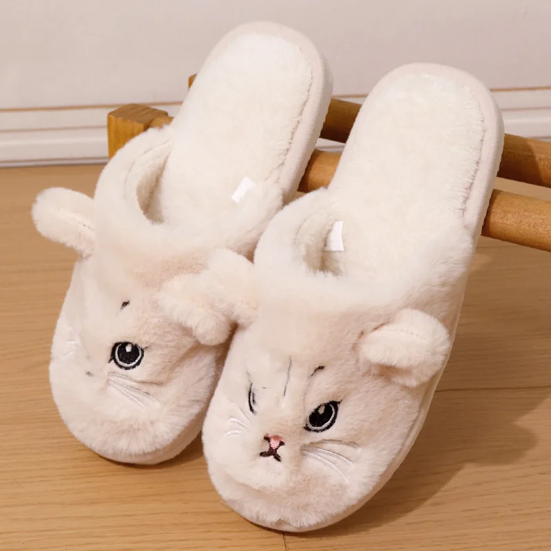 Cartoon Cat Home Slippers for Women Indoor Soft Bottom Flat Heel Cotton Slippers Woman Light Anti Slip Warm Winter Shoes Mujer - view 6