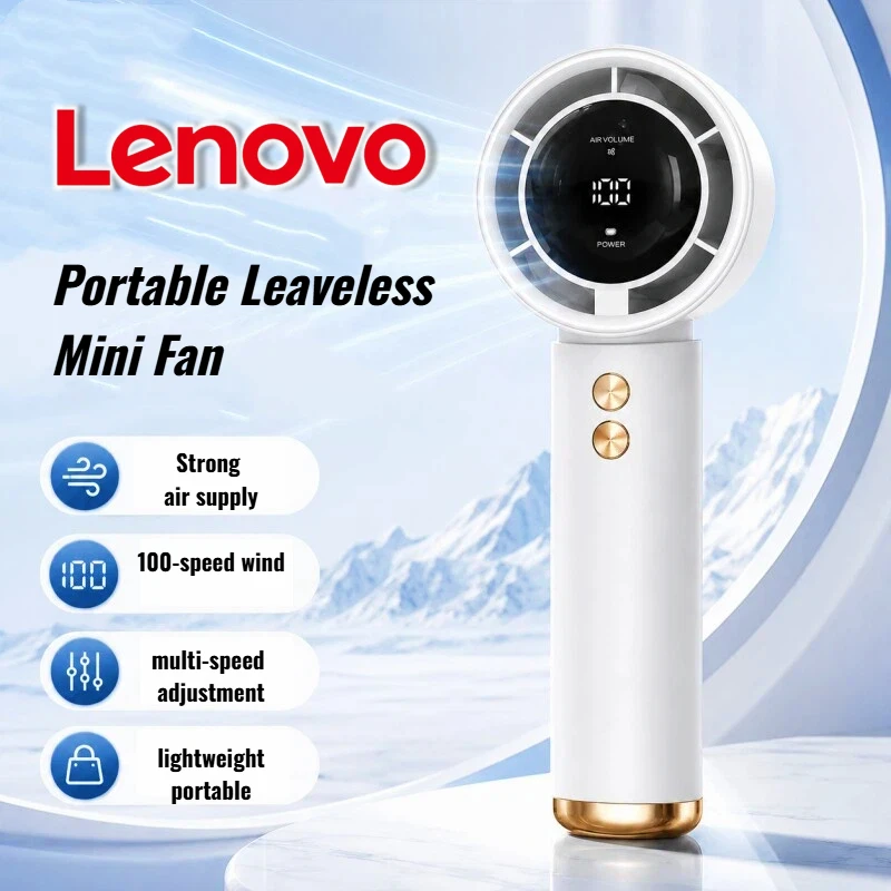 Lenovo 100-Gang Turbo Handventilator, USB-Aufladbarer Leiser Tragbarer Hochgeschwindigkeits-Kühlventilator für Draußen