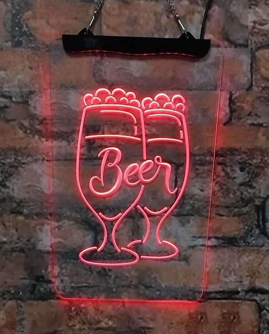 Beer mugs, bar, club, LED neon signs acrylic boards home decoration interior wall art green 30*40 for rooms stores men's caves