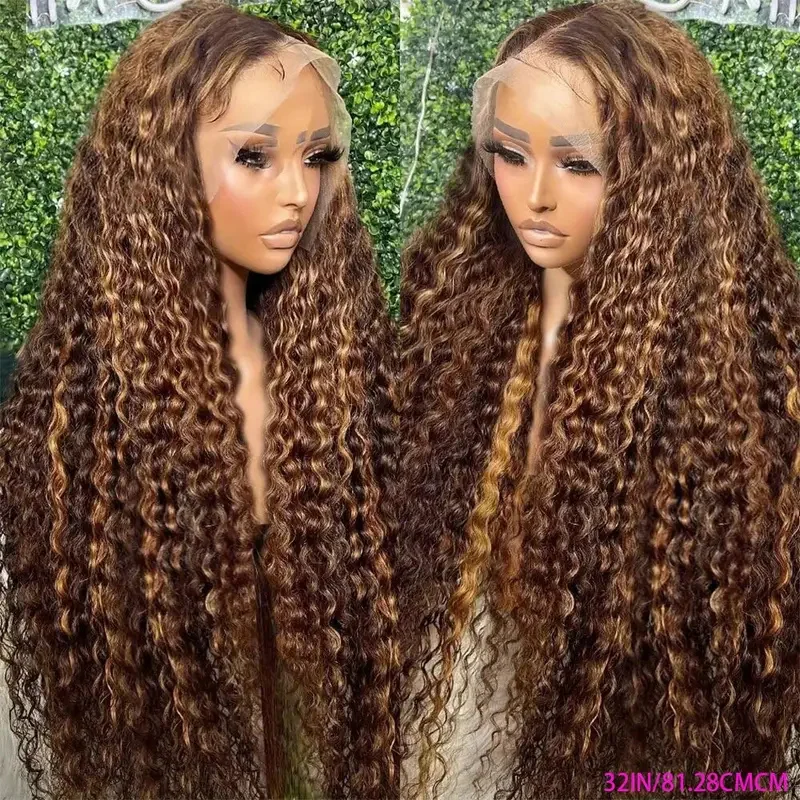 

13x6 Hd Highlight Wig Human Hair Wigs Curly Ombre Honey Blonde Water Wave 13x4 30 Inch Transparent Lace Deep Wave Frontal Wig