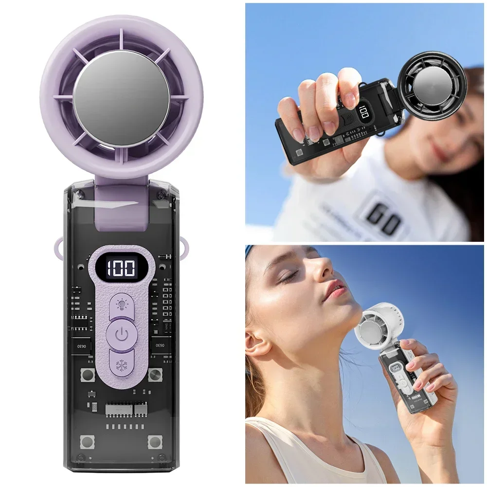 

100-скоростной турбовентилятор со светодиодной подсветкой | Портативный, перезаряжаемый и складной | Портативное охлаждение для кемпинга, дома и офиса