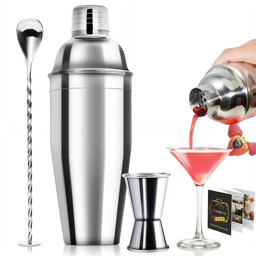 3Pcs Stainless Steel Cocktail Shaker Set, Bartender Kit with Jigger & Spoon, Bar Tools for Home & Party