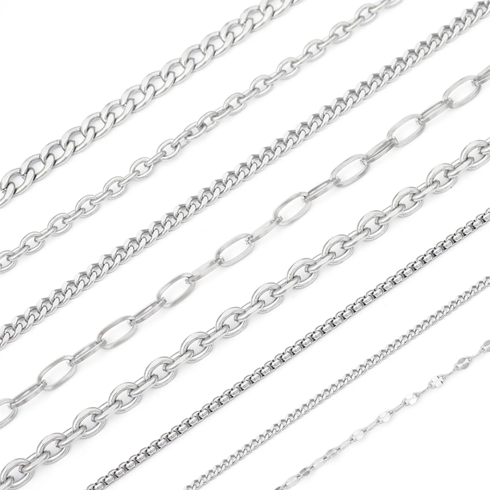 1M 304 Stainless Steel Link Chain Silver Color Punk Choker Men Women Fashion Necklace Jewelry Making DIY Accessories