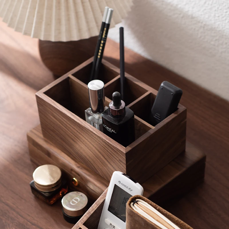 Black Walnut Desktop Remote Control Storage Box Living Room Bedside Table Organizer Wooden Coffee Table Tray for Office