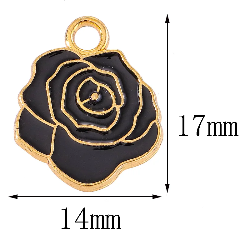 20Pcs 14*17mm Enamel Alloy Rose Pendant DIY Necklace Bracelet Earrings Drip Oil Flower Charms for Jewelry Making Craft Accessory