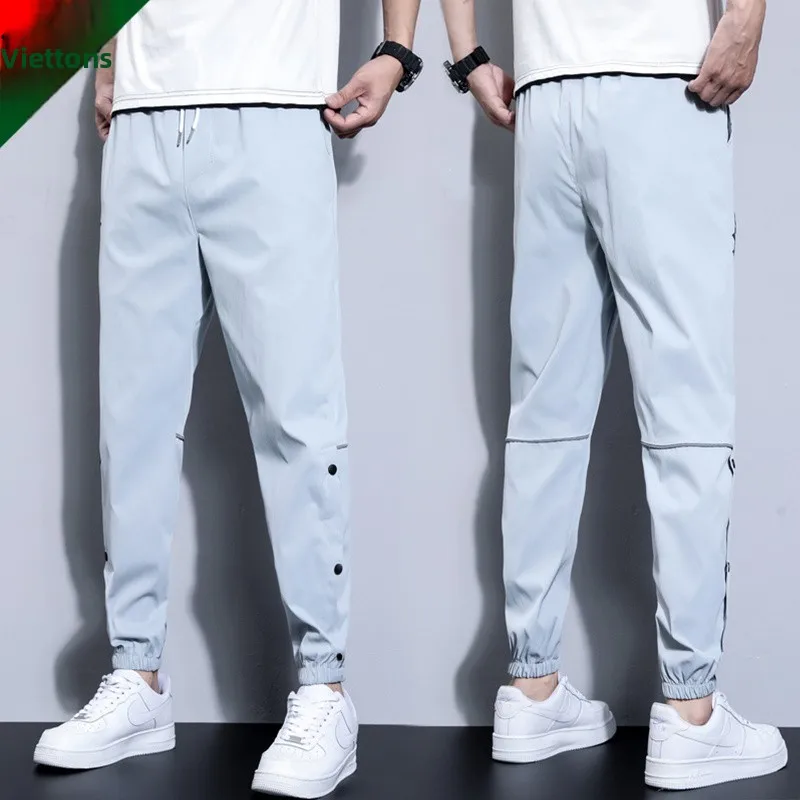 

Summer Men's Casual Nine-Five Ice Silk Workwear Pants Loose Fit Youthful Sle Polyester Fiber Low Waist Trousers