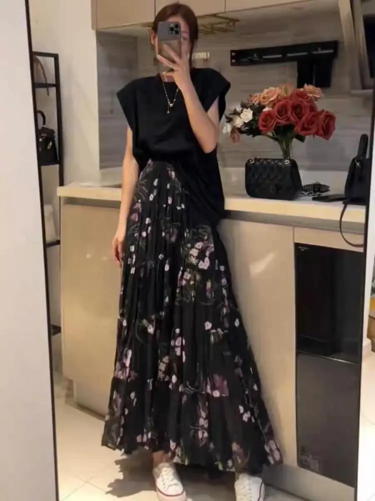 

Юбка женская в стиле бохо с завышенной талией и цветочным принтом