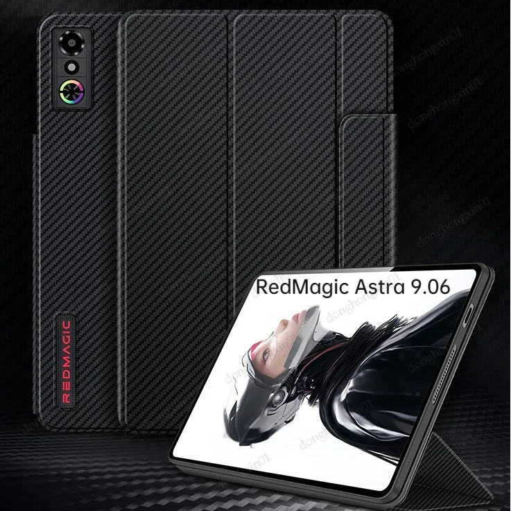Carbon Fibre Flip case for ZTE nubia Red Magic Astra RedMagic Tablet 3 Pro PU leather cover For RedMagicAstra 9.06"