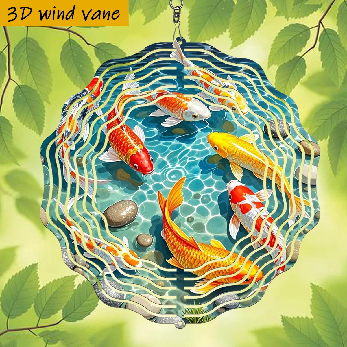 CIFBUY Metal Wind Chime 360 Degree Rotating 3D Koi Fish Wind Spinner Hook Outdoor Garden Patio Yard Decoration Decor