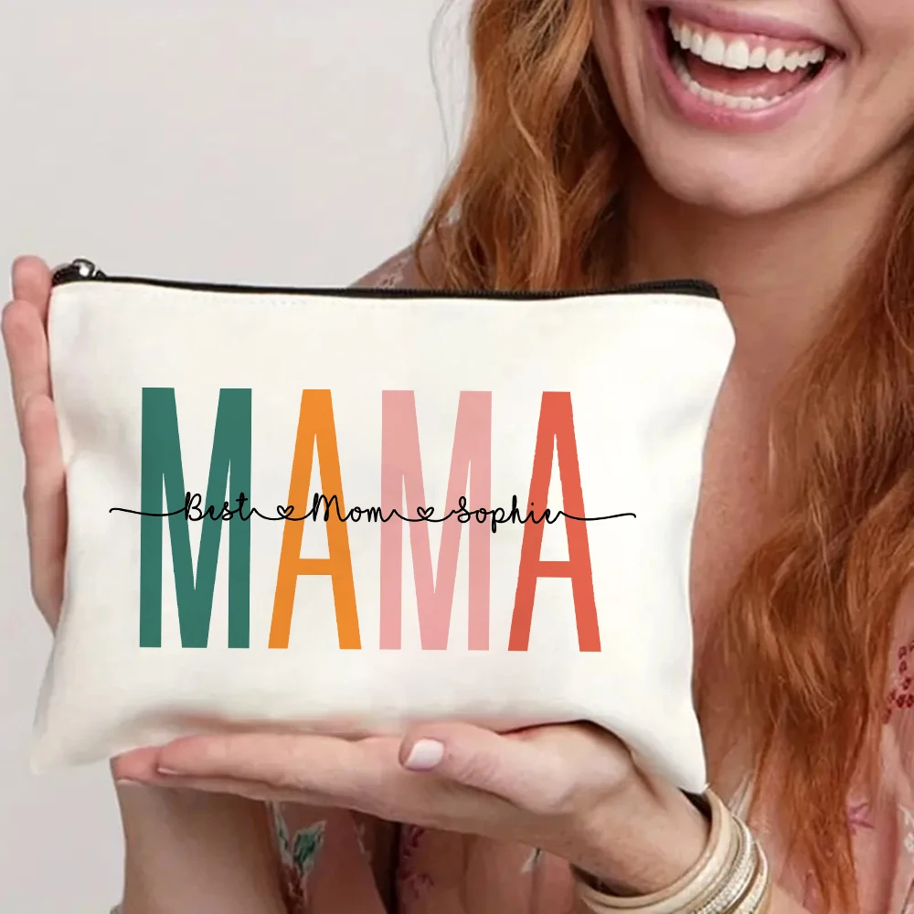 Personalized Best Mom Makeup Bag Custom Name Cosmetic Case Canvas Monogram Toiletry Pouch Birthday Mother\'s Day Gifts for Mama