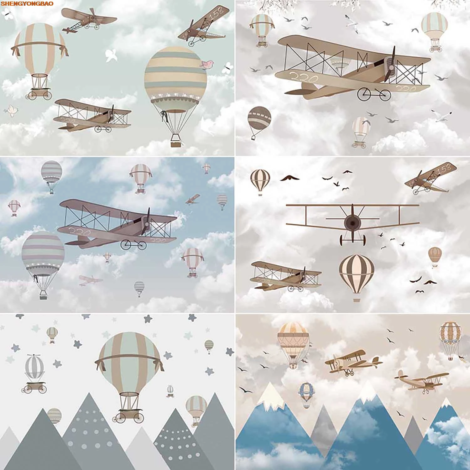 

Hot Air Balloons Plane Travel Photography Backgrounds Baby Portrait Photobooth Backdrops Photo Studio Decoration Props